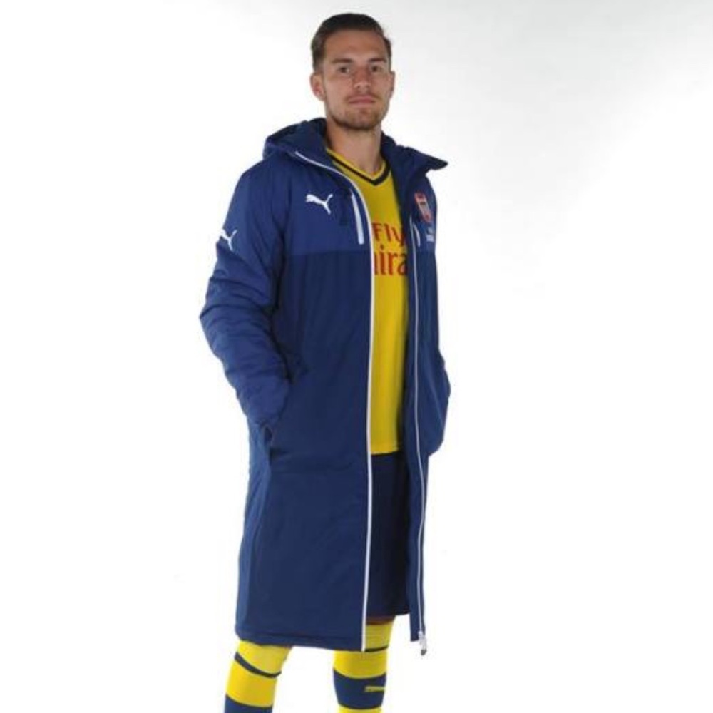FINAL CALL Puma Men's Blue Hooded Puffer Jacket Arsenal Soccer Shin Length XL